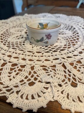 Hand-Painted Floral Ceramic Ramekin in White with Purple & Yellow Accents